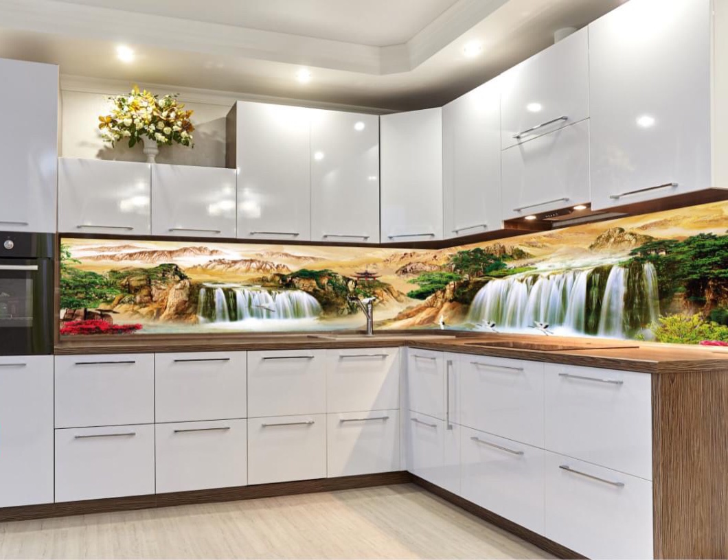 Kính ốp bếp 3D phong cảnh thác nước