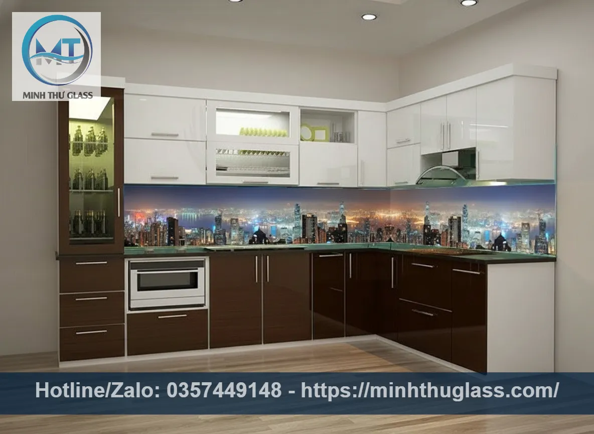 Kính ốp bếp 3D thành phố